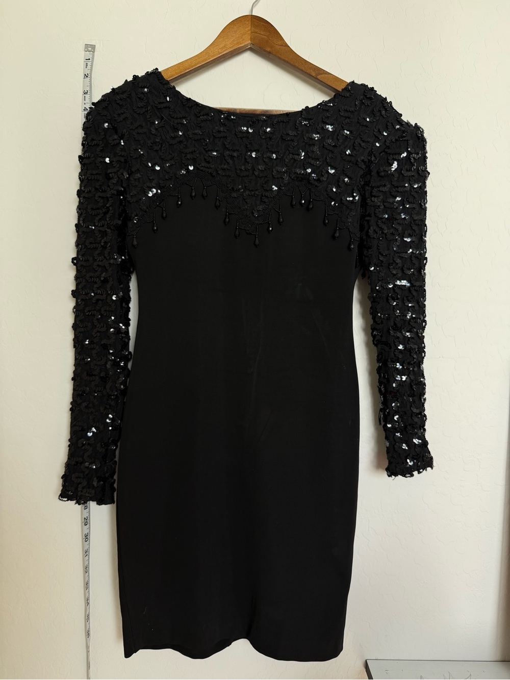 Vintage  Dave & Johnny Black Sequin Long Sleeve Dress